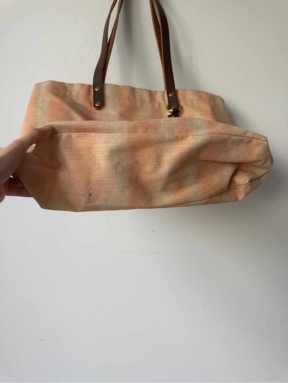 R. Riveter "Wilson" Canvas Tote – Peach/Cream Stripe with Leather Straps - Picture 7 of 7